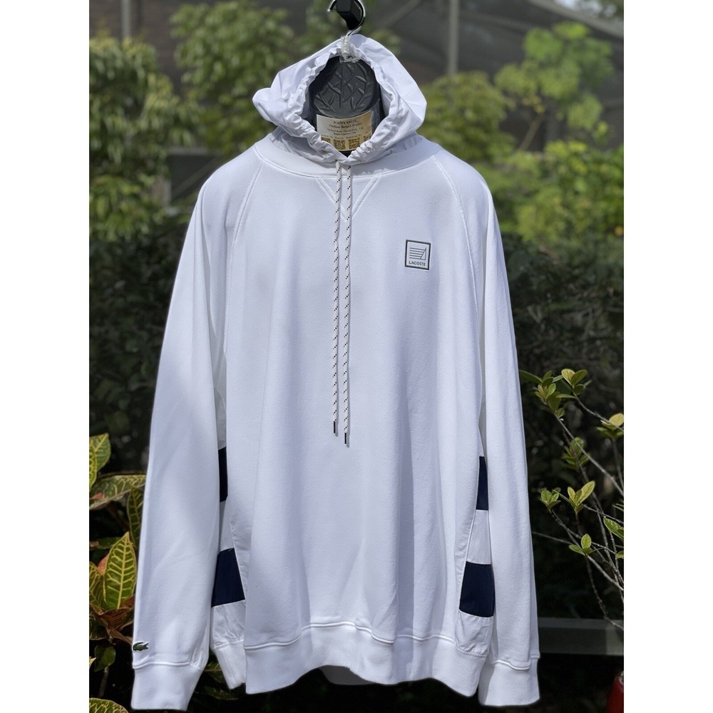 Lacoste 4XL Hooded Cotton Fleece Pullover Sweatshirt - White, Men's Fashion